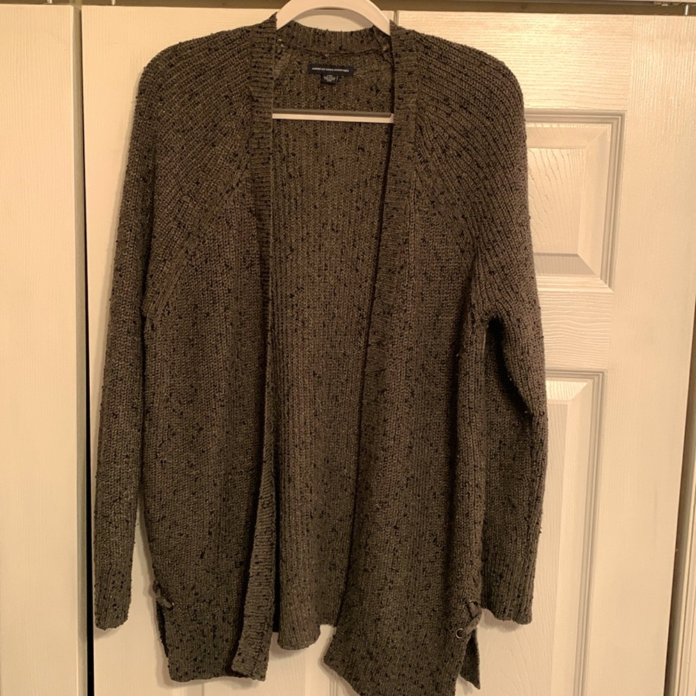 American Eagle, tweed cardigan with adorable side detail, size large, EUC